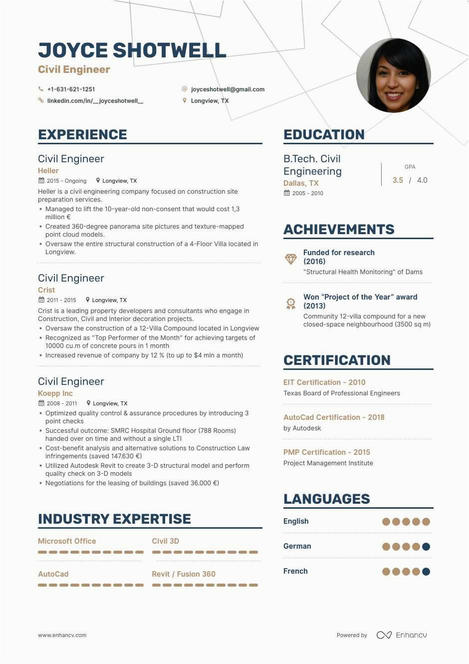 Sample Resume for Civil Engineer Experienced Civil Engineer Resume Examples Guide & Pro Tips