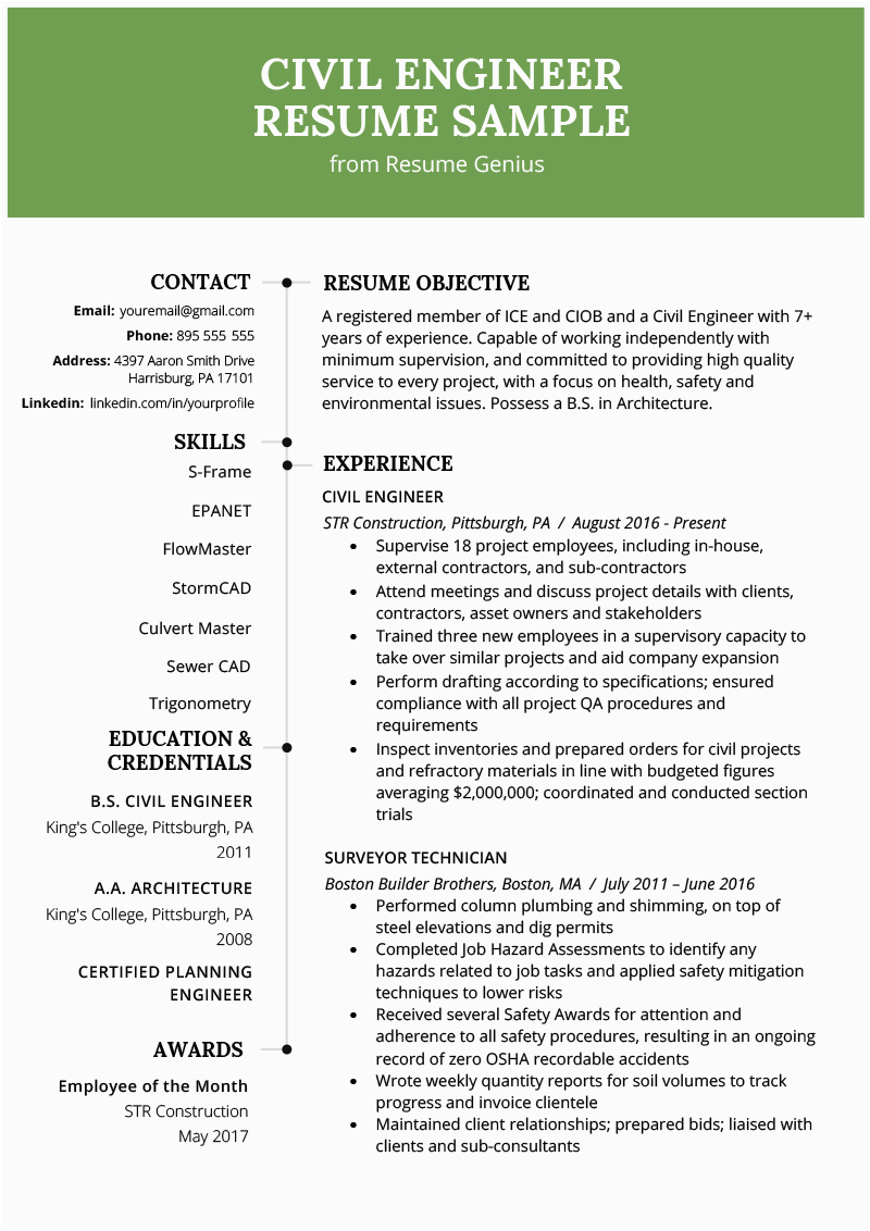 Sample Resume for Civil Engineer Experienced Civil Engineering Resume Example & Writing Guide