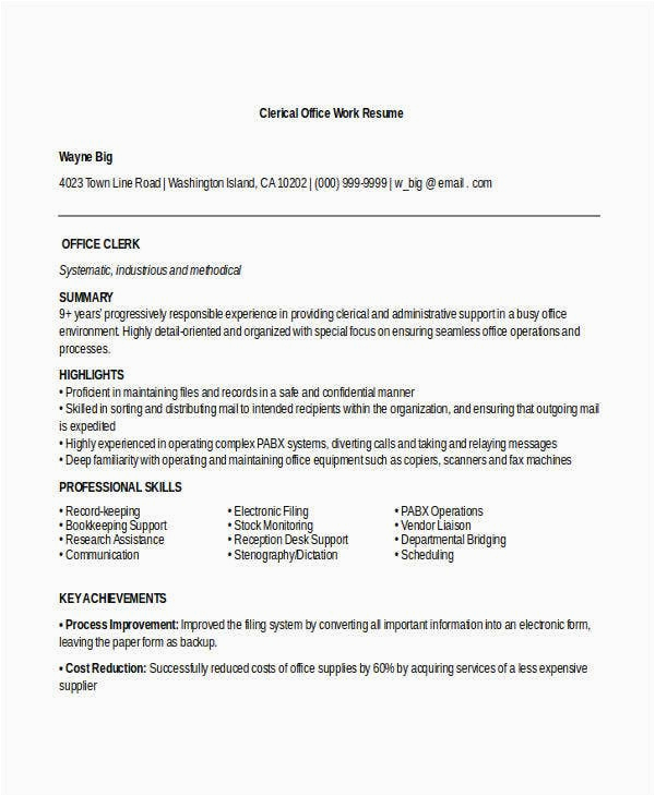 Sample Resume for Clerical Office Work 15 Best Work Resume Templates Pdf Doc