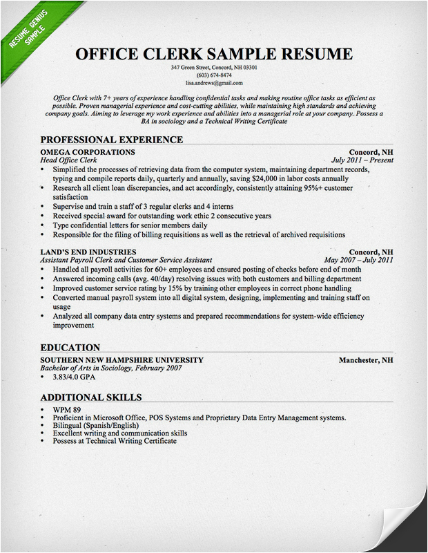 Sample Resume for Clerical Office Work Fice Worker Resume Sample