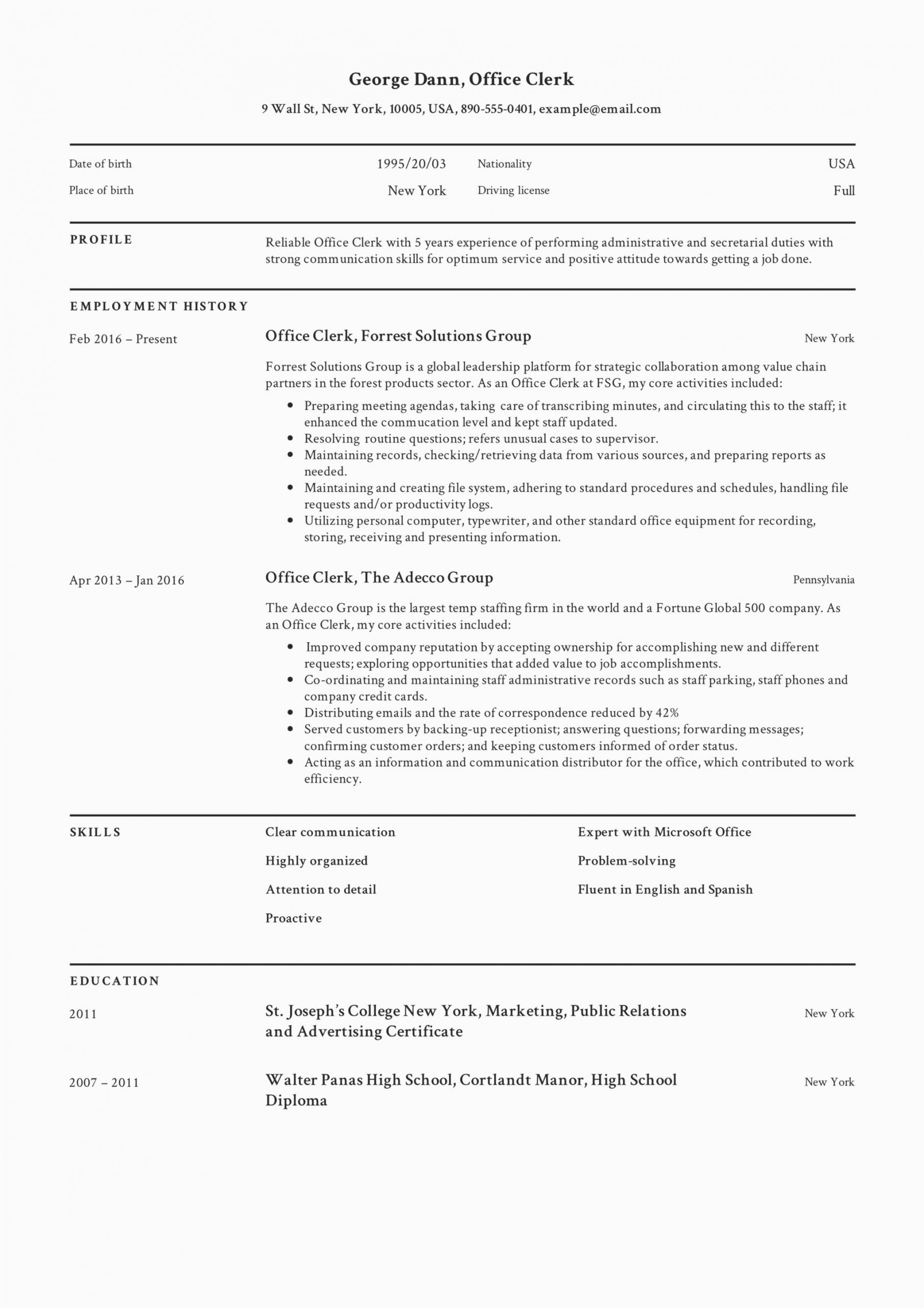 Sample Resume for Clerical Office Work Full Guide Fice Clerk Resume [ 12] Samples Pdf