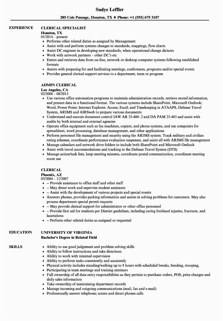 Sample Resume for Clerical Office Work Resume Examples Clerical Best Resume Examples