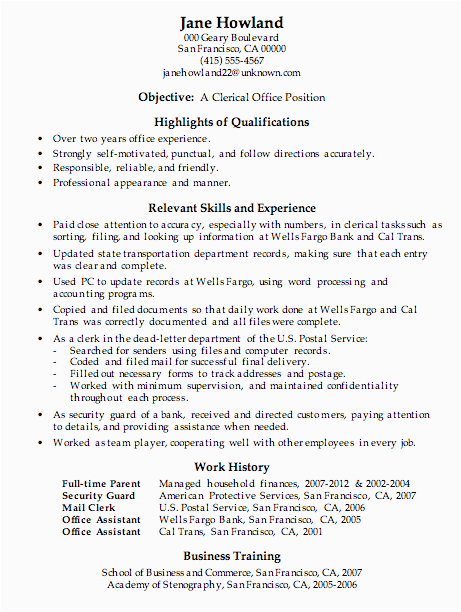 Sample Resume for Clerical Office Work Resume Sample Clerical Fice Work