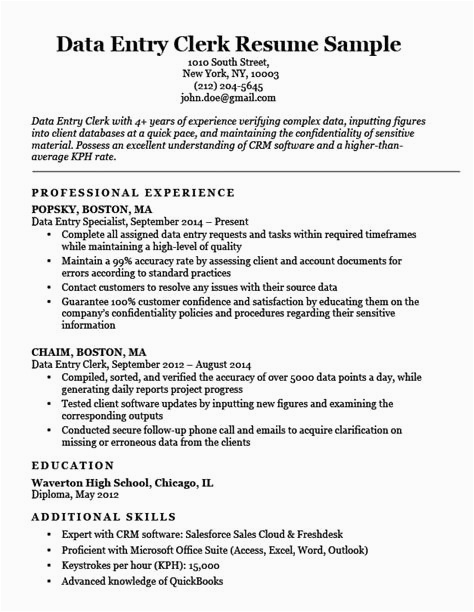 Sample Resume for Clerk with No Experience Fice Clerk Resume No Experience™