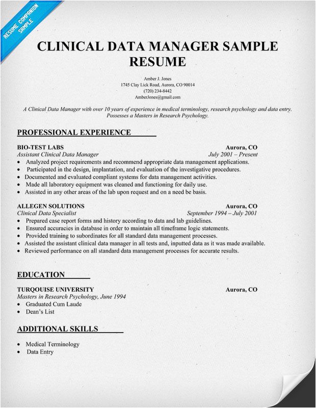 Sample Resume for Clinical Data Management Fresher Clinical Data Manager Resume Sample