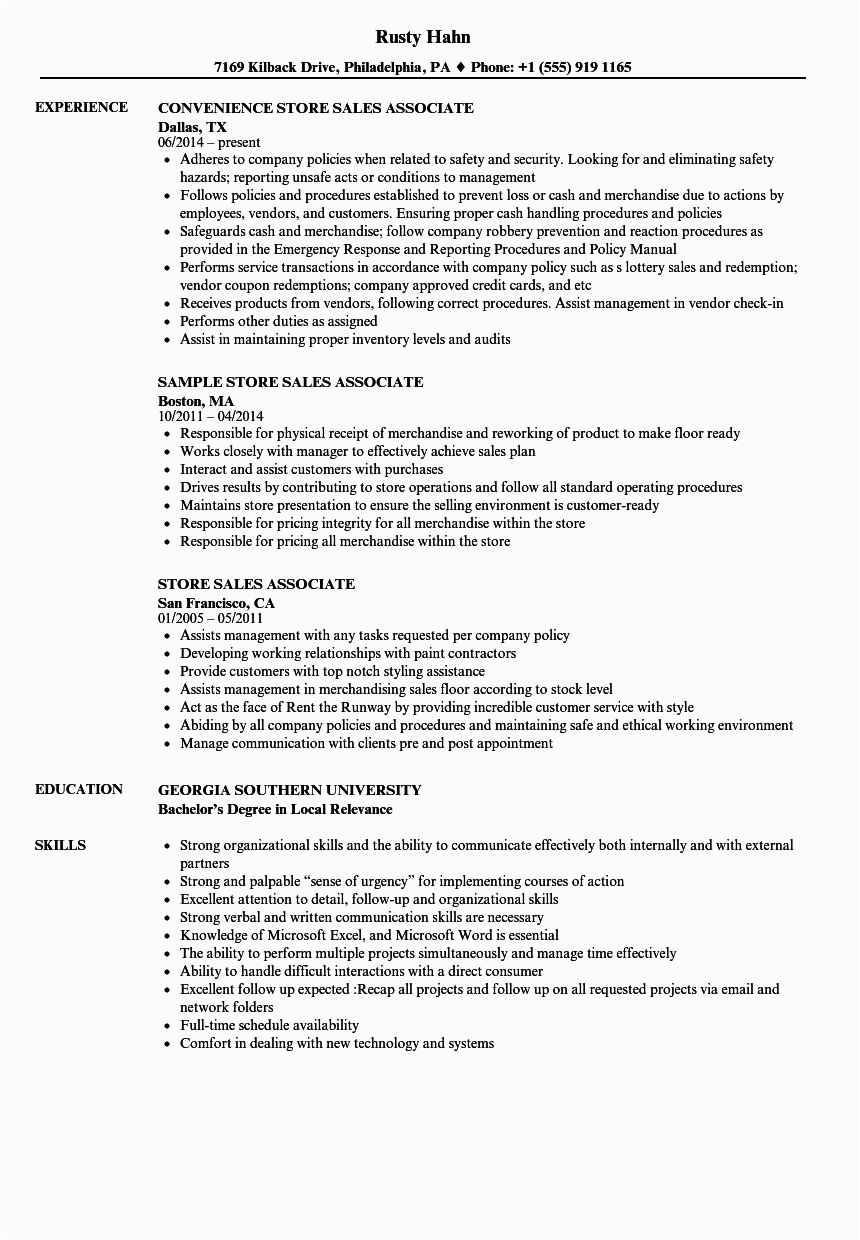 Sample Resume for Clothing Retail Sales associate Sales Store Resume Resume Templates Clothing Sales