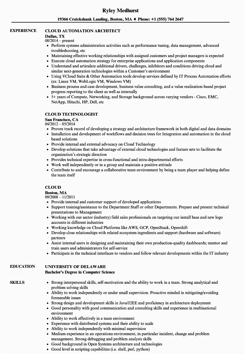 Sample Resume for Cloud Computing Pdf Cloud Resume Samples