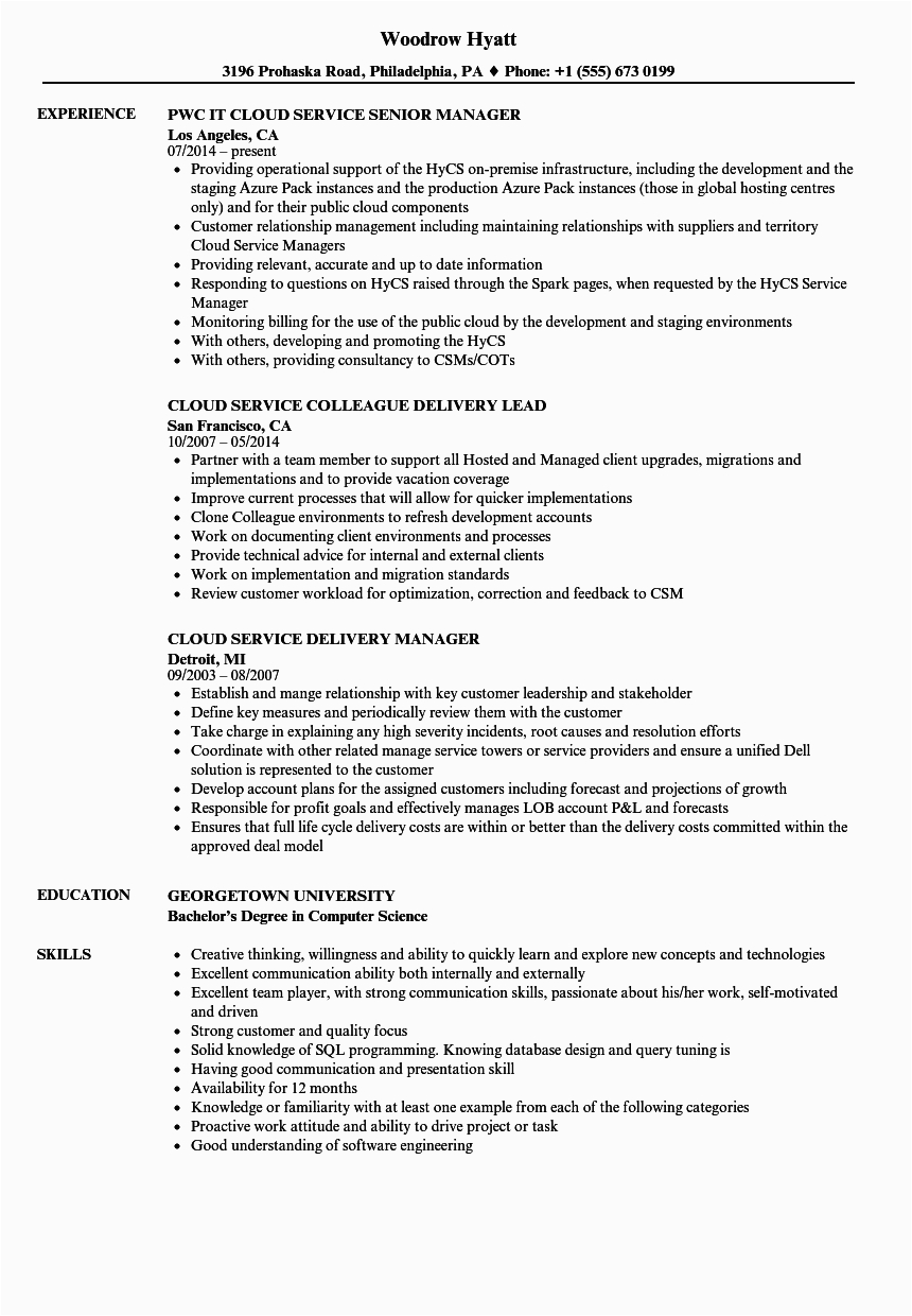 Sample Resume for Cloud Computing Pdf Cloud Service Resume Samples