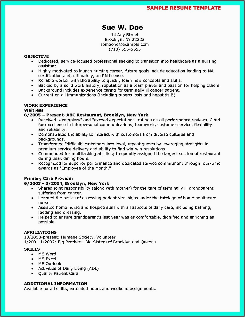 Sample Resume for Cna with No Previous Experience Resume for Cna Job with No Experience