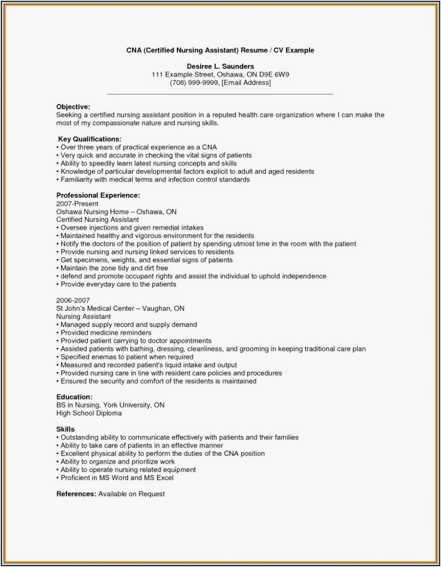Sample Resume for Cna with No Previous Experience Resume for Cna without Experience