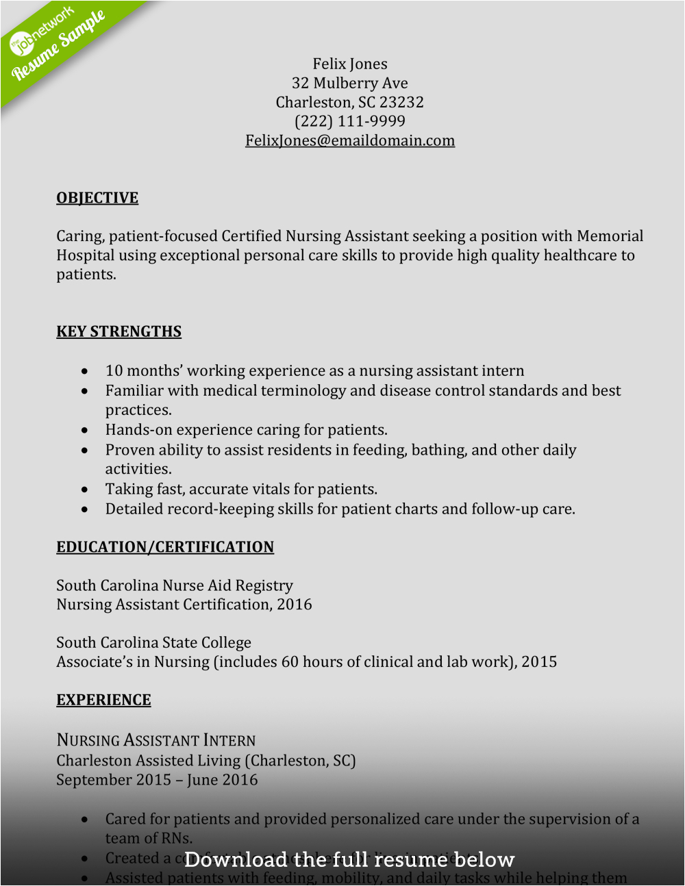 Sample Resume for Cna with No Previous Experience Resume format for Nursing assistant Nurse assistant Cna
