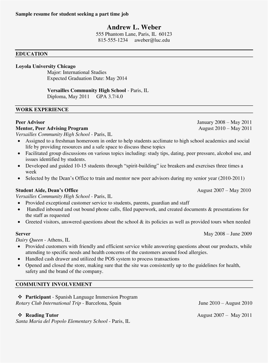 Sample Resume for College Student Looking for Part Time Job Summer Job Sample Resumes for College Students Best