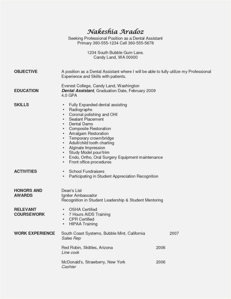 Sample Resume for Dental assistant with No Experience Dental assistant Resume No Experience Inspirational Entry