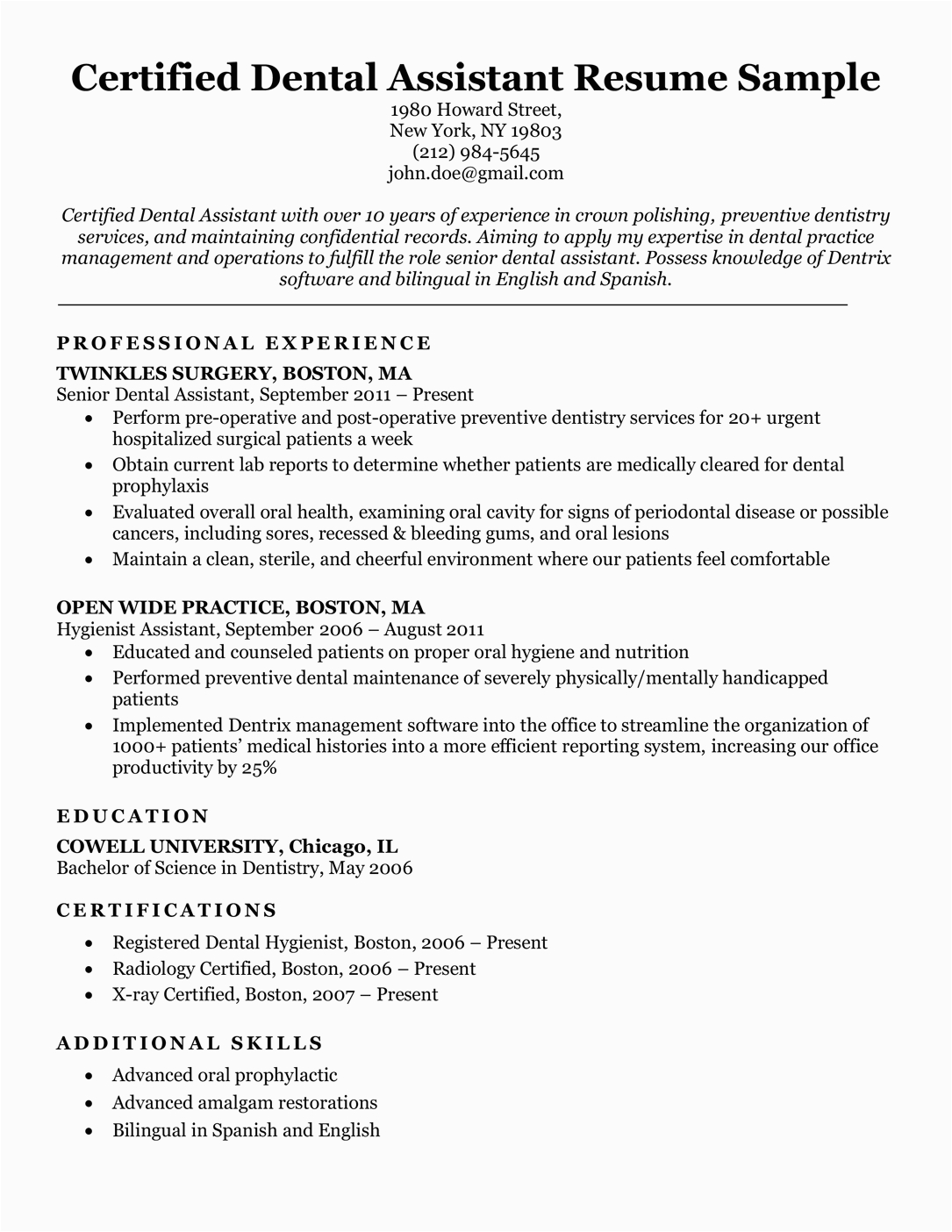Sample Resume for Dental assistant with No Experience Dental Resume Examples & Writing Tips