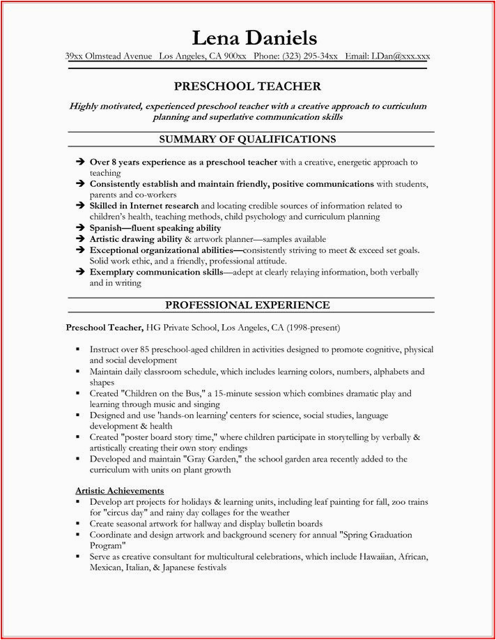 Sample Resume for English Teachers without Experience Resume for Preschool Teacher without Experience