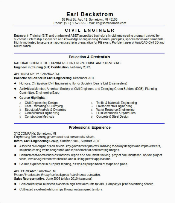 Sample Resume for Entry Level Civil Engineer 20 Civil Engineer Resume Templates Pdf Doc