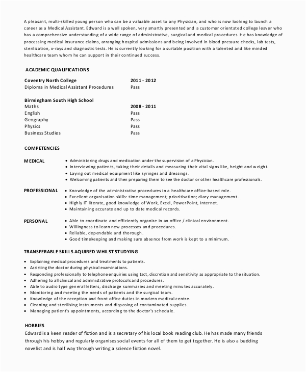 Sample Resume for Entry Level Hospital Job Free 8 Sample Medical assistant Resume Templates In Pdf