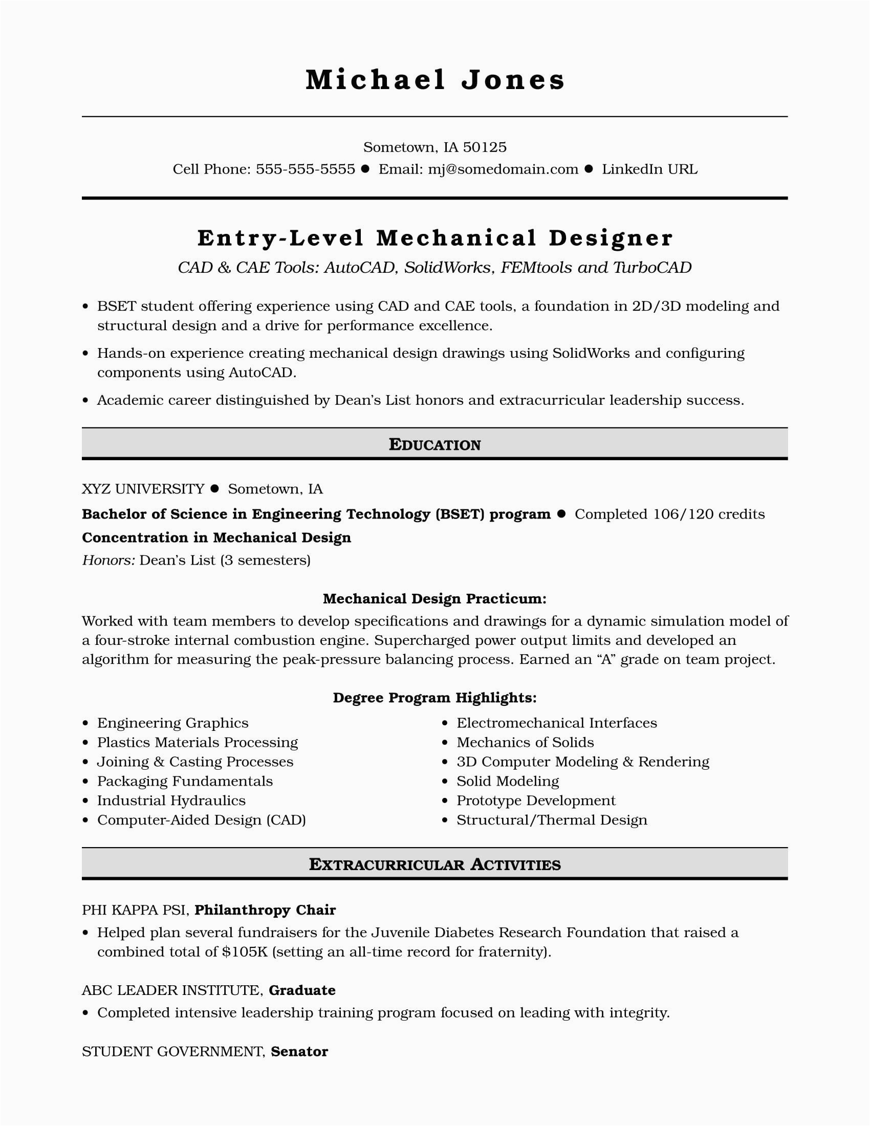 Sample Resume for Entry Level Mechanical Engineer Entry Level Mechanical Engineer Resume Best Resume Examples