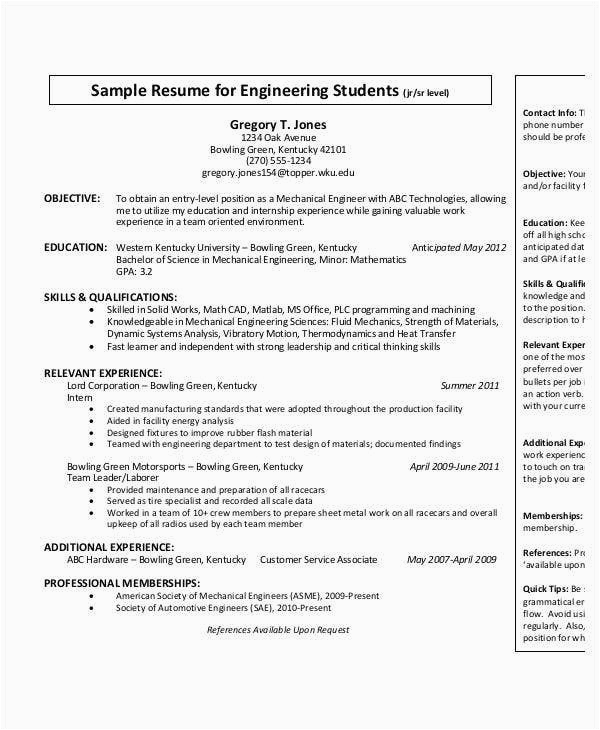 Sample Resume for Entry Level Mechanical Engineer Free Engineering Resume Templates 49 Free Word Pdf