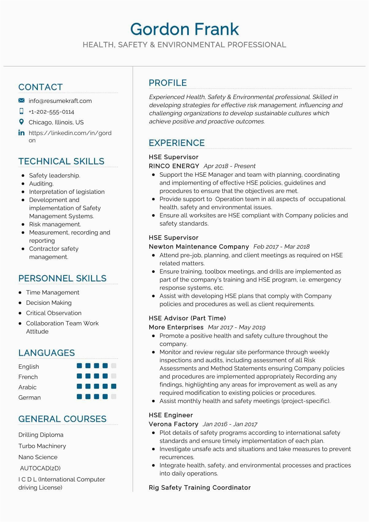 Sample Resume for Environmental Health and Safety Health Safety Environment Resume Sample 2021