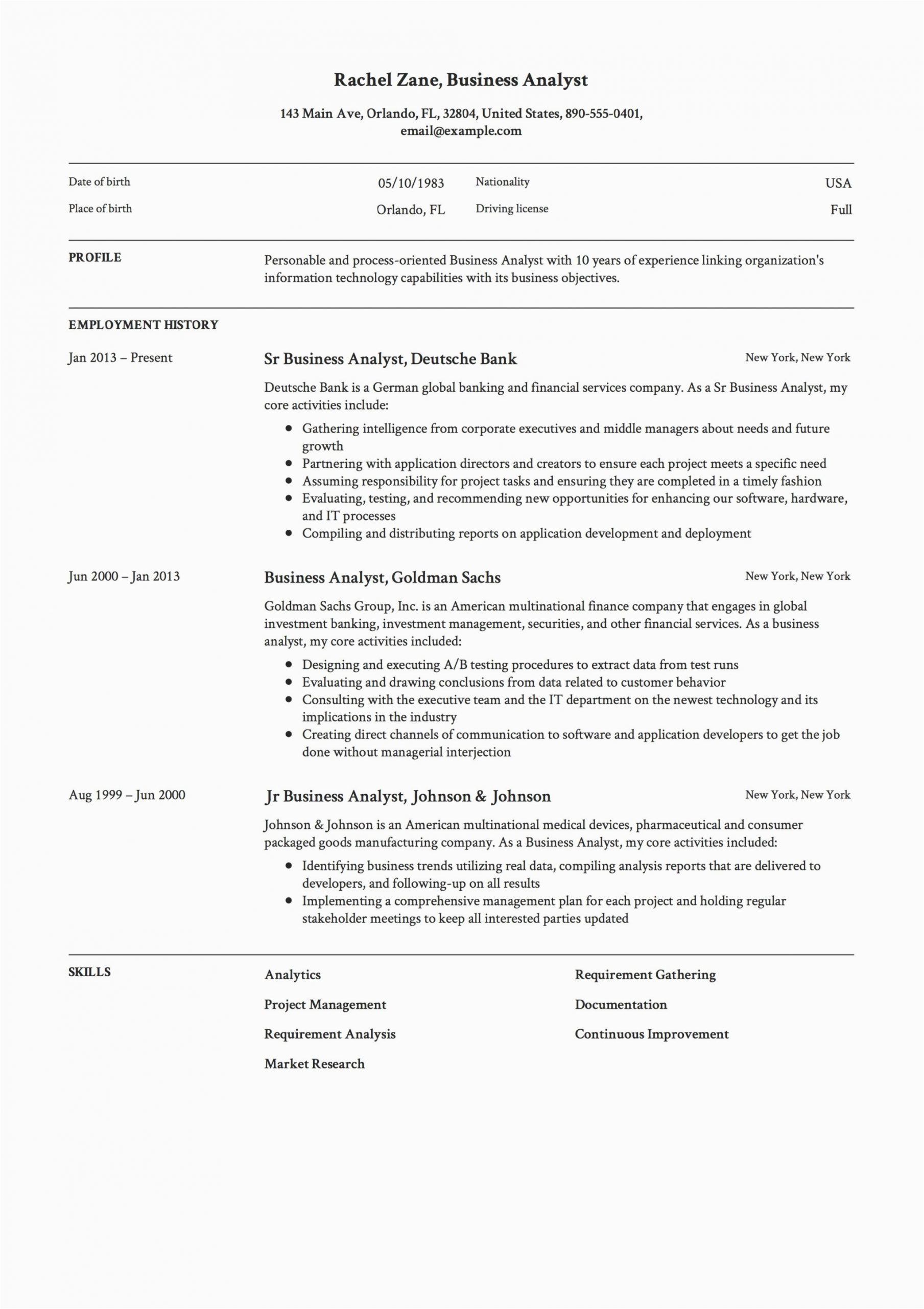 Sample Resume for Experienced Business Analyst Business Analyst Resume & Guide 12 Templates