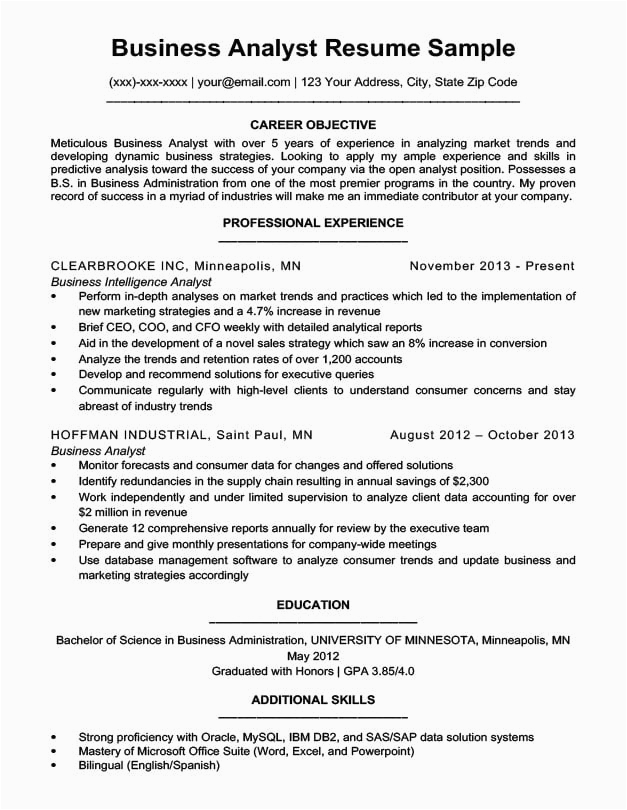 Sample Resume for Experienced Business Analyst Business Analyst Resume Sample & Writing Tips