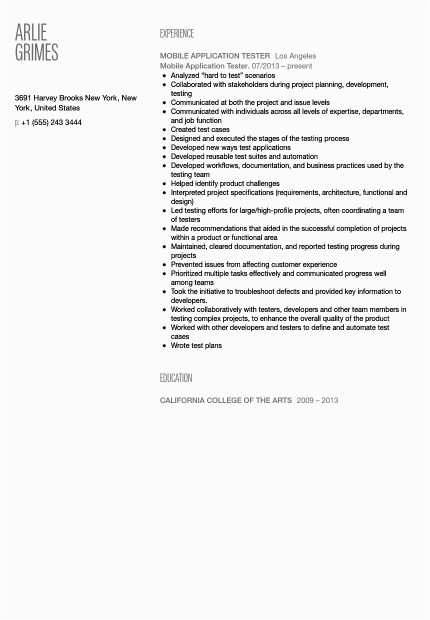 Sample Resume for Experienced Mobile Application Testing Mobile Application Tester Resume Sample
