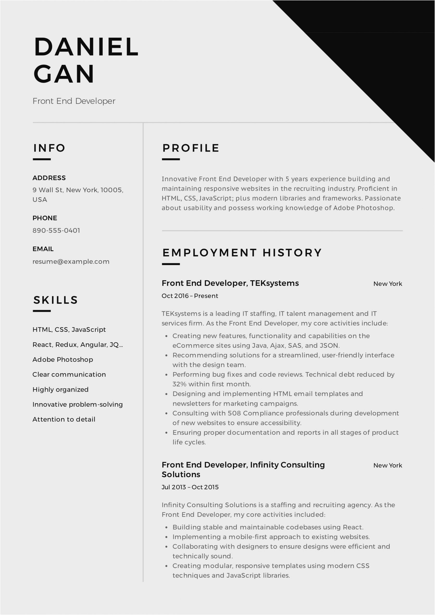 Sample Resume for Experienced Ui Developer Free Download Download 45 Ui Developer Resume 2019