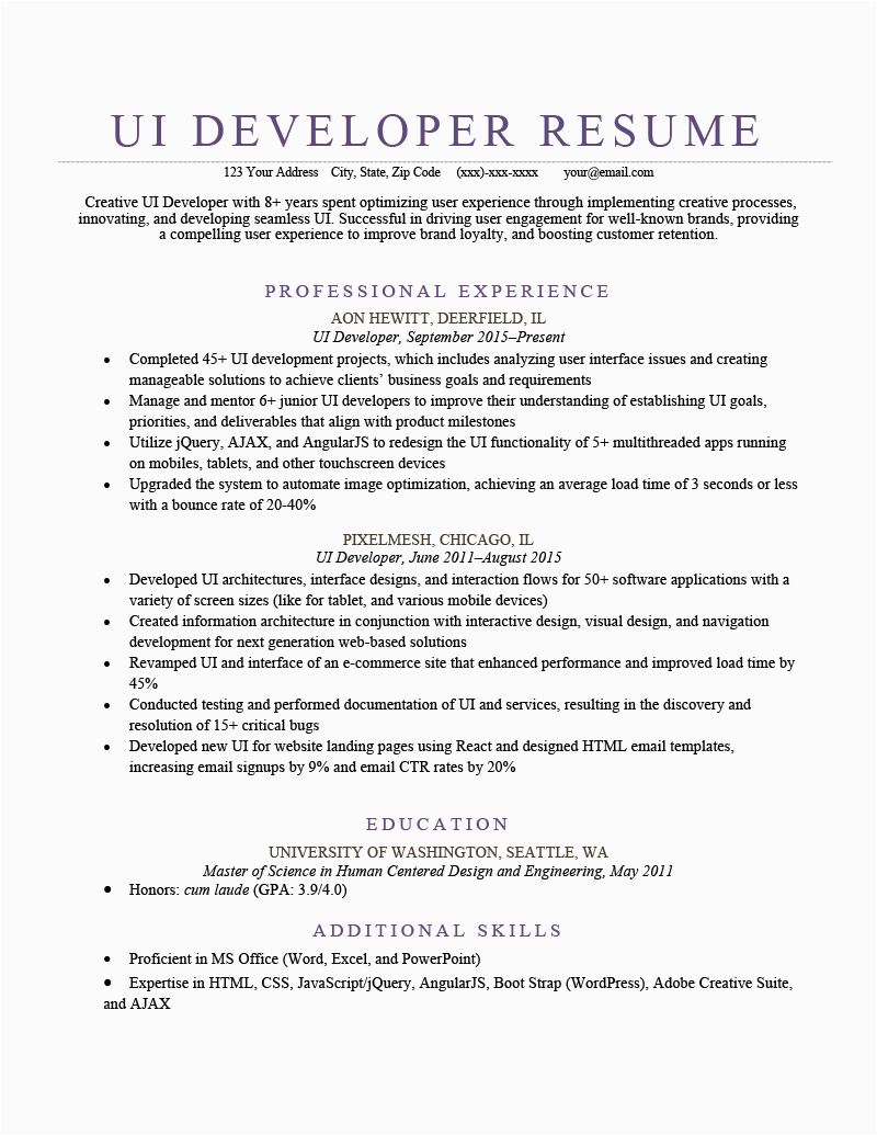 Sample Resume for Experienced Ui Developer Ui Developer Resume [sample & How to Write]