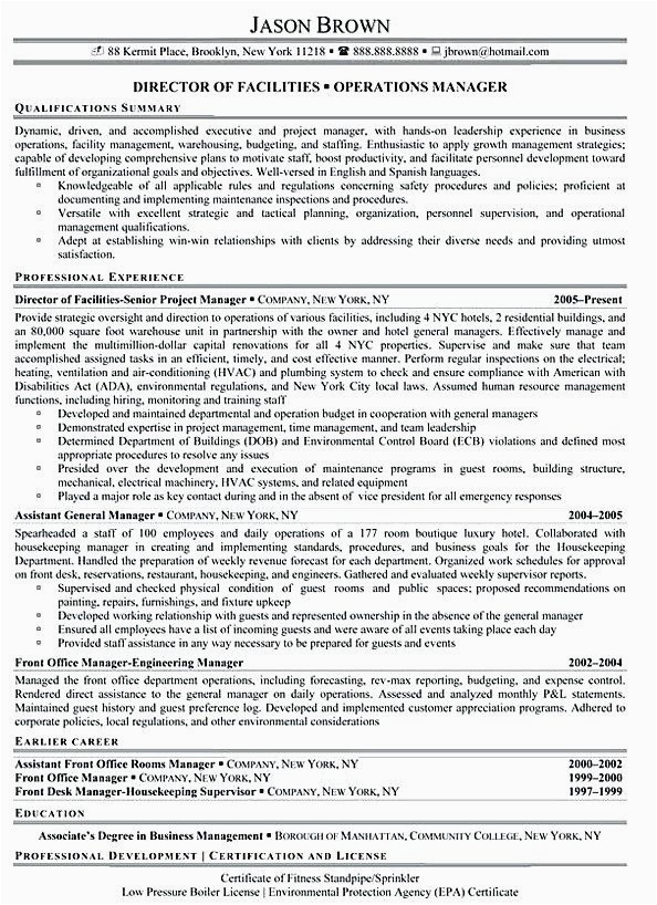 Sample Resume for Facility Manager In India Director Facilities Resume Beautiful Facility Manager