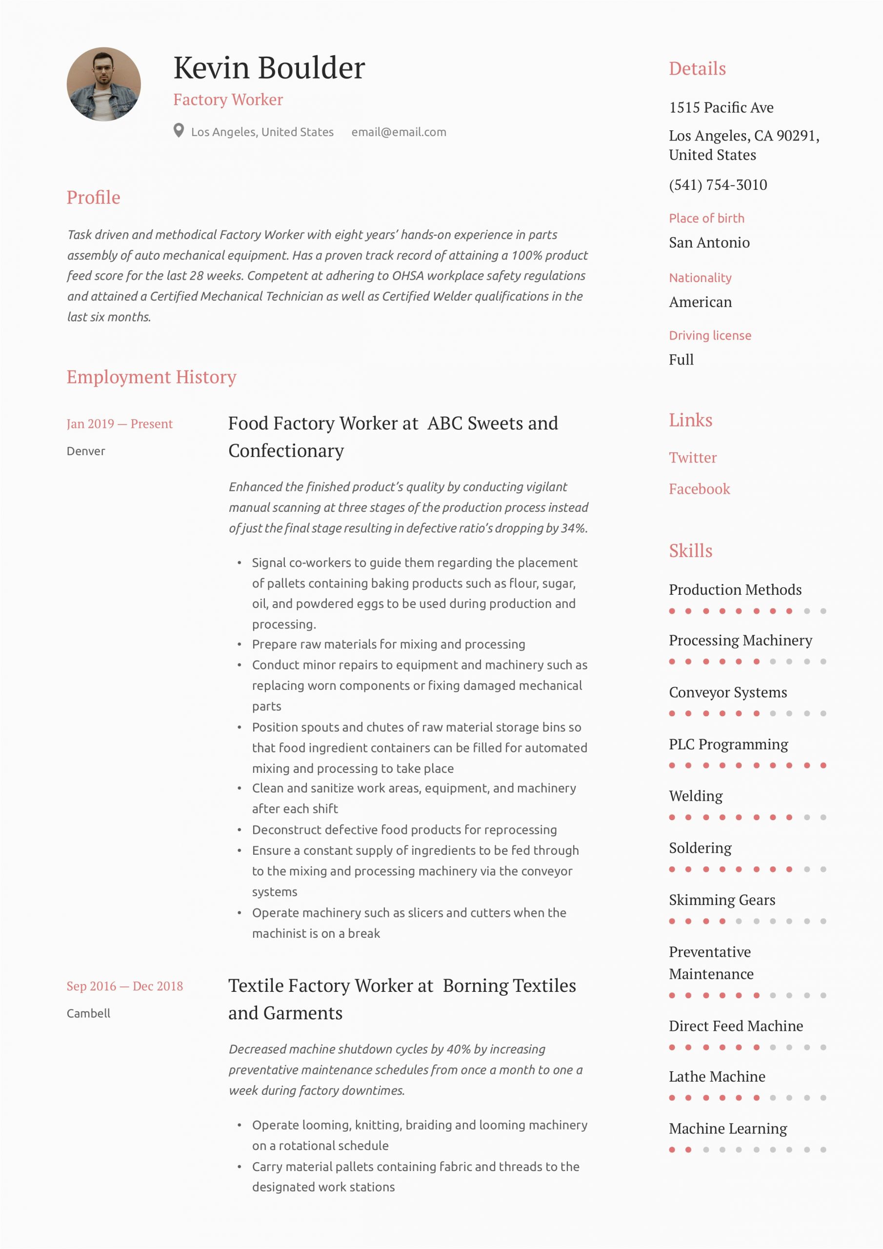 Sample Resume for Factory Worker Philippines Factory Worker Production Worker Resume Sample Best