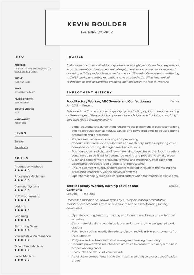 Sample Resume for Factory Worker Philippines Factory Worker Resume & Writing Guide
