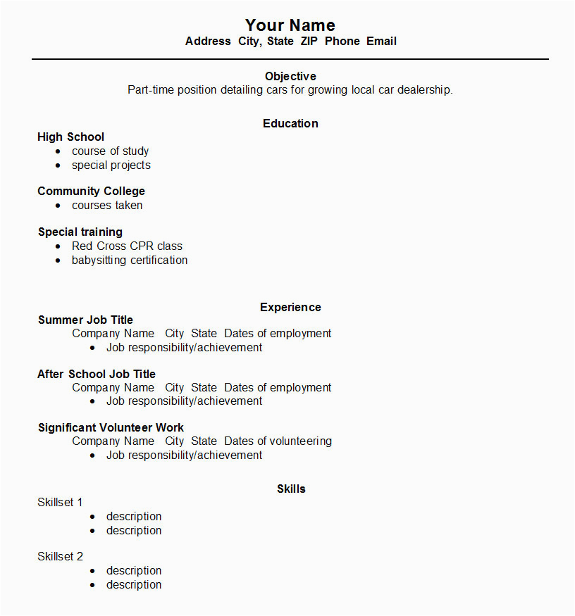 Sample Resume for High School Student Summer Job High School Student Resume Template ← Open Resume Templates