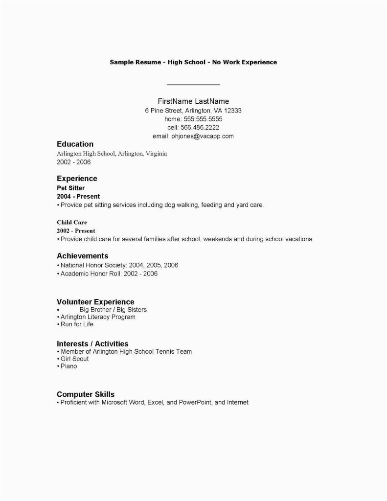 Sample Resume for High School Student with No Work History High School Student Resume with No Experience Pdf Pdf