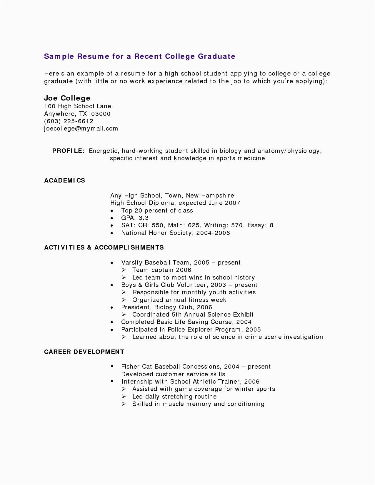 Sample Resume for High School Student with No Work History High School Student Resume with No Work Experience Resume