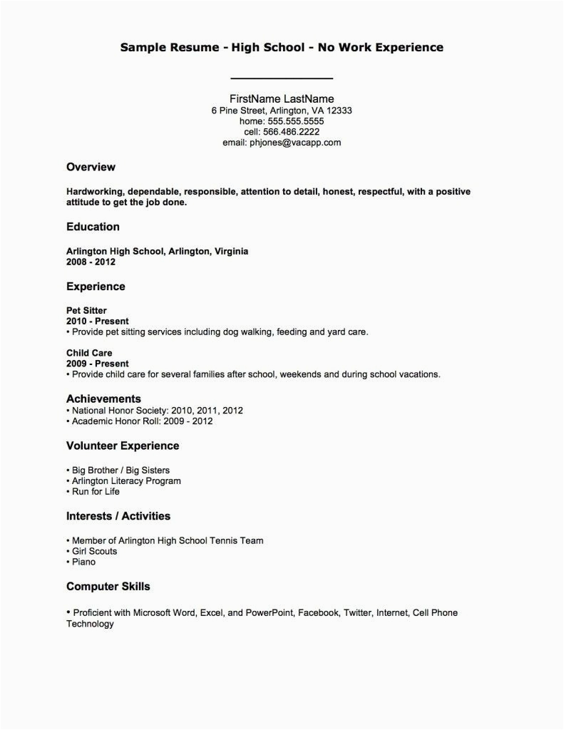 Sample Resume for High School Student with No Work History Sample Resume High School No Work Experience First Job