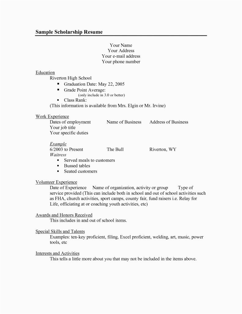 Sample Resume for Highschool Students Applying for Scholarships Scholarship Resume Templates