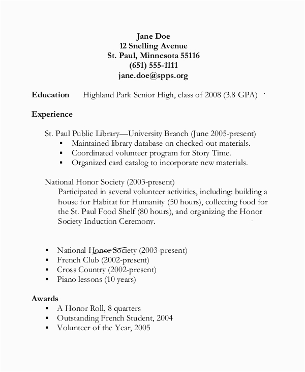 Sample Resume for Highschool Students with Volunteer Experience Free 8 Sample High School Resume Templates In Pdf