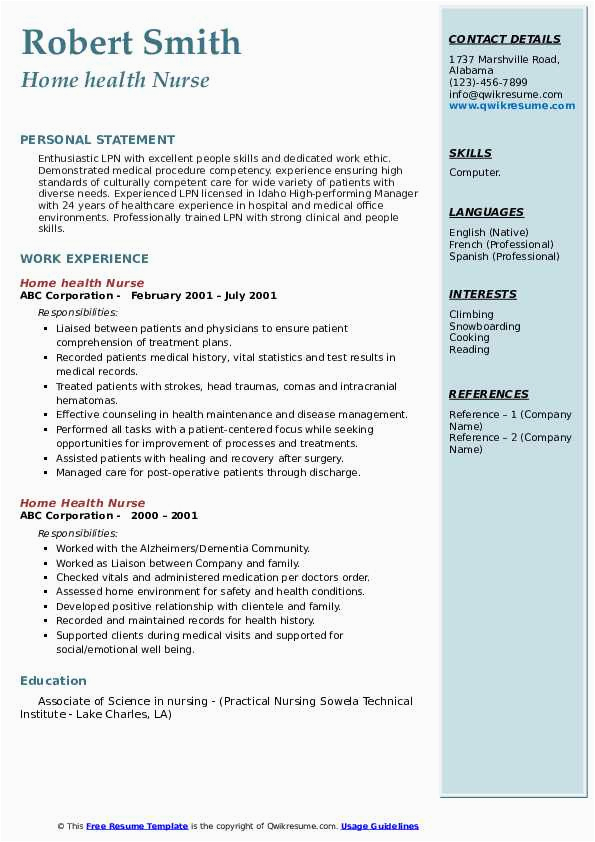 Sample Resume for Home Care Nurse Home Health Nurse Resume Samples