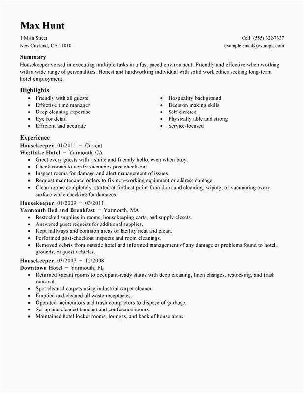 Sample Resume for Hospital Housekeeping Job Take A Look at Our 1 Housekeeper Resume Example