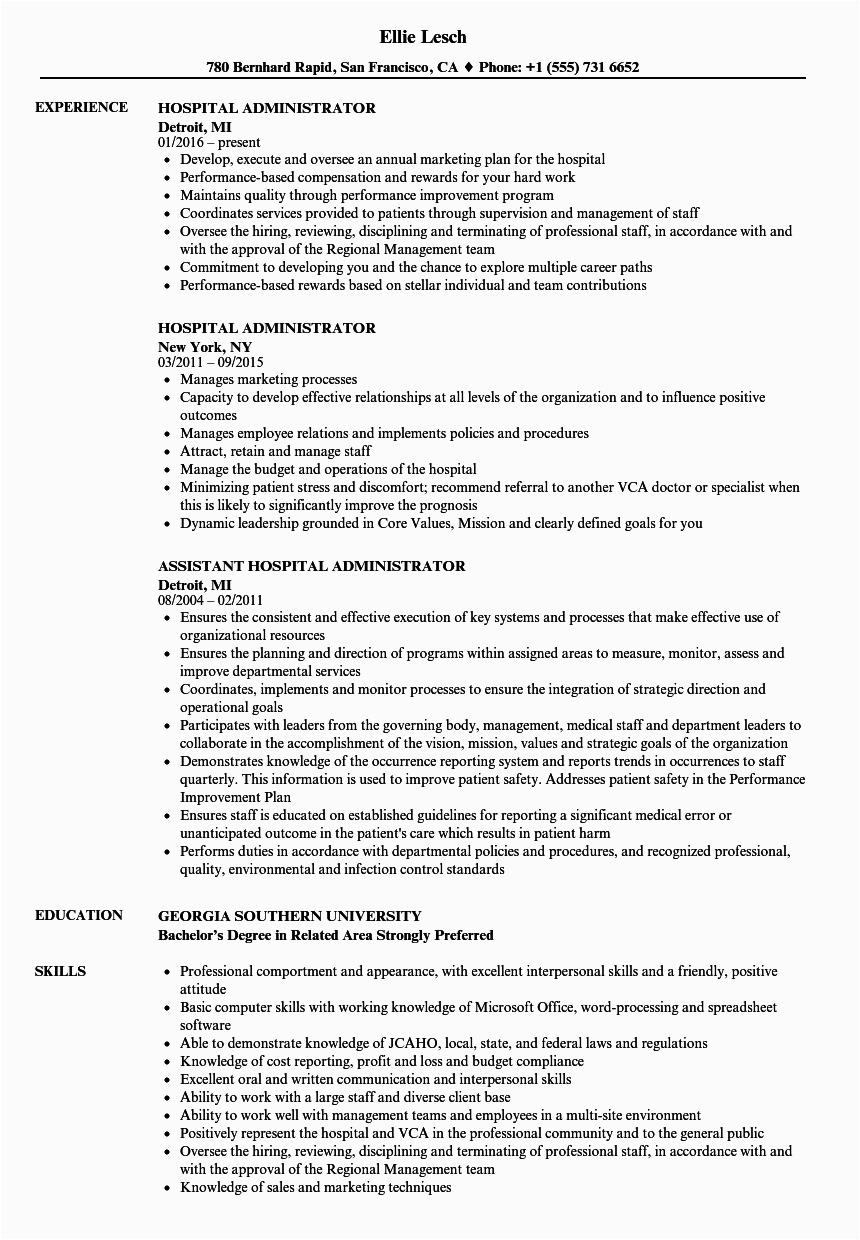 Sample Resume for Hospital Management Freshers Example Resume to Apply Job In Hospital Best Resume
