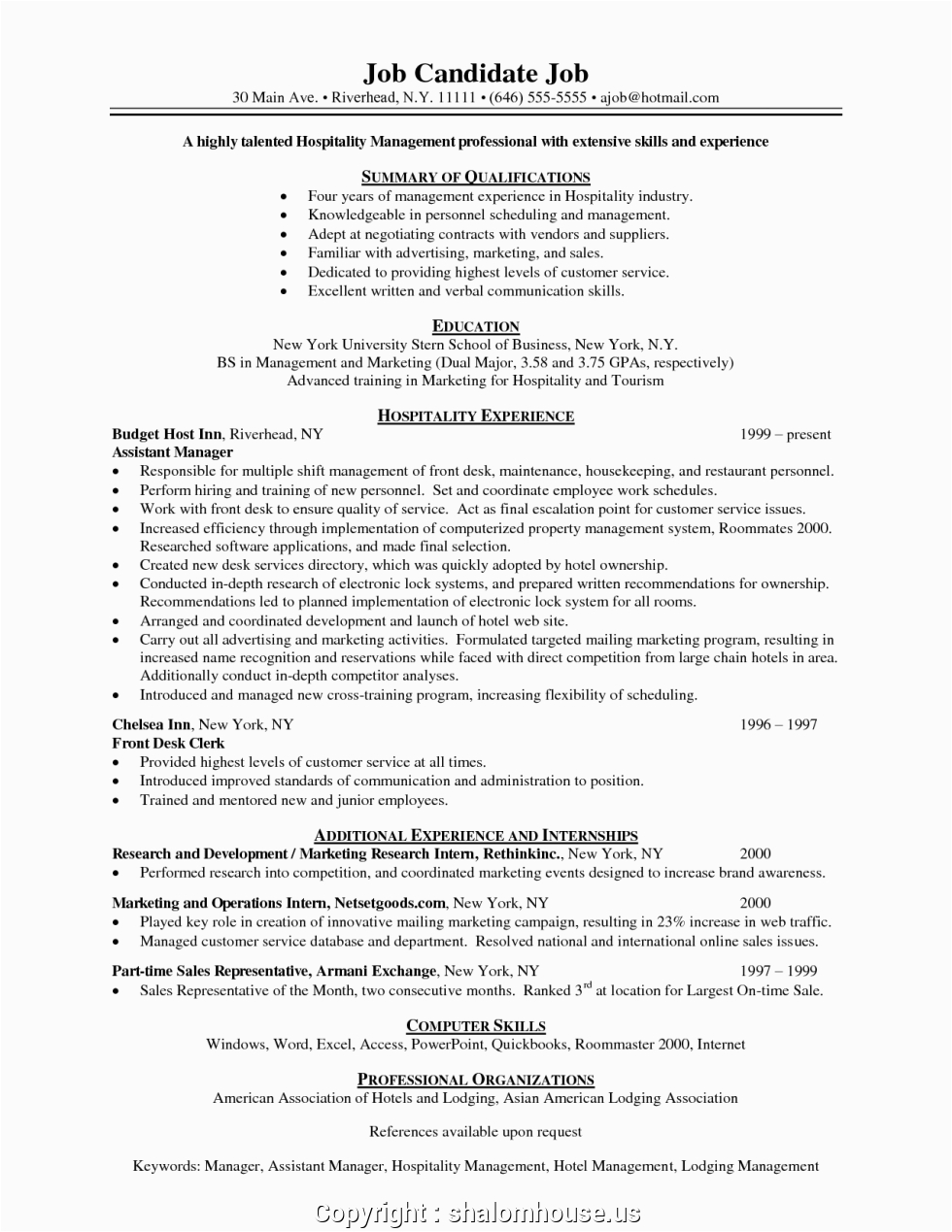 Sample Resume for Hospitality and tourism Management Creative Sample Resume for Hospitality and tourism