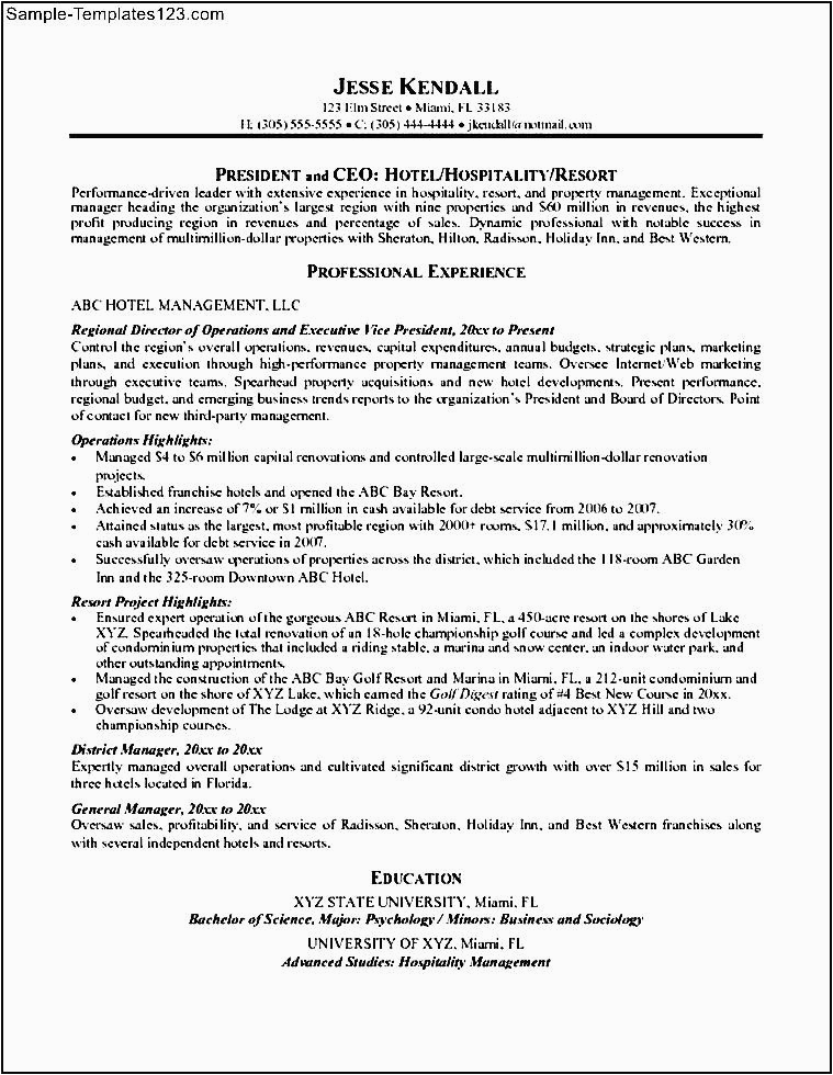 Sample Resume for Hospitality and tourism Management Hospitality Hotel Management Resume Sample Templates