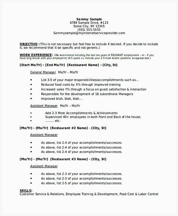 Sample Resume for Hotel and Restaurant Management Ojt Restaurants Manager Resume Example New Hotel and
