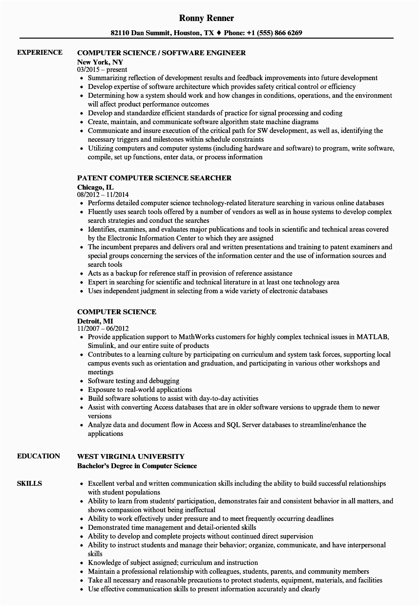 Sample Resume for Masters In Computer Science 12 Puter Science Resume Radaircars