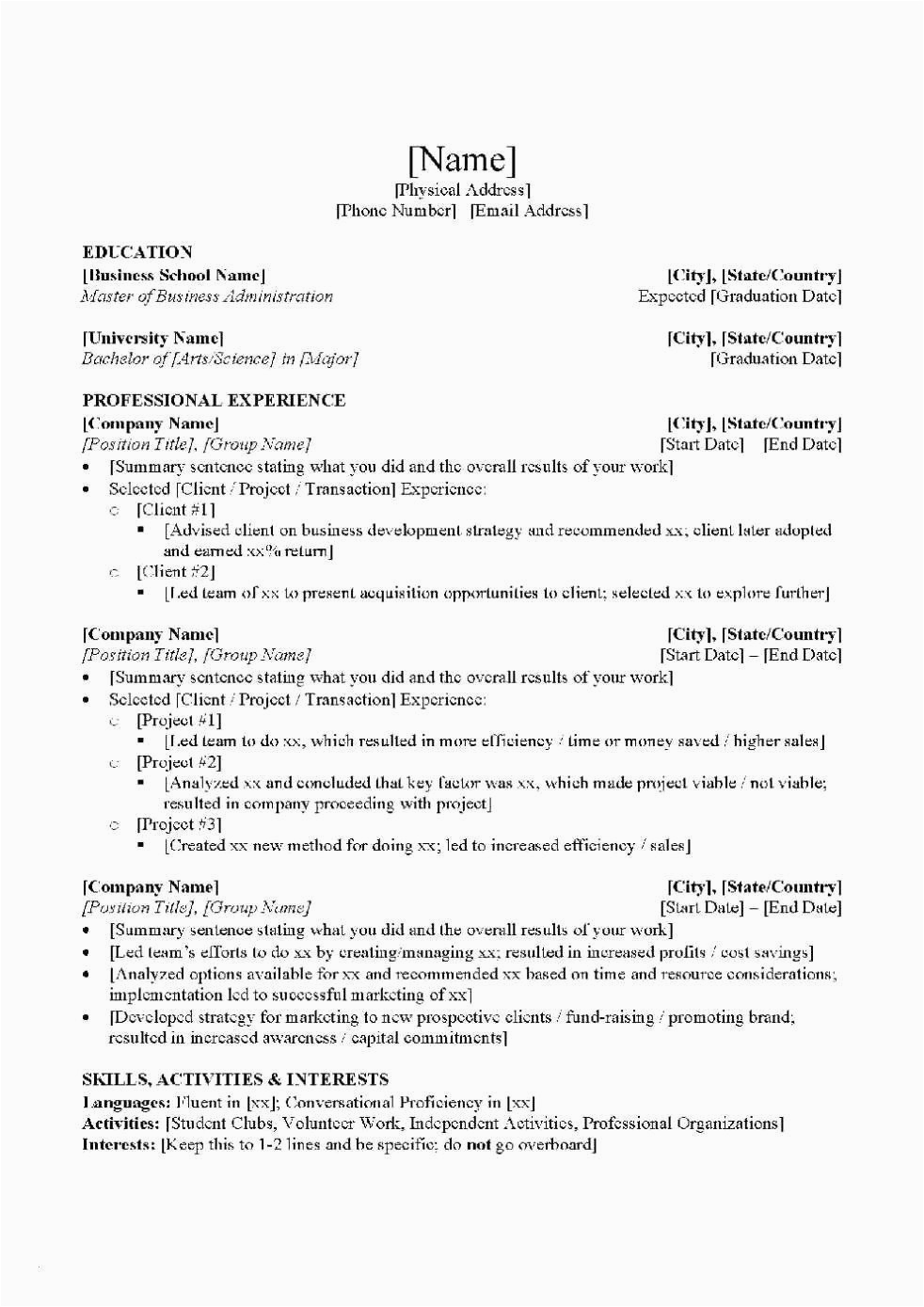 Sample Resume for Mba College Admission Mba Application Resume Examples Best 12 Mba Application