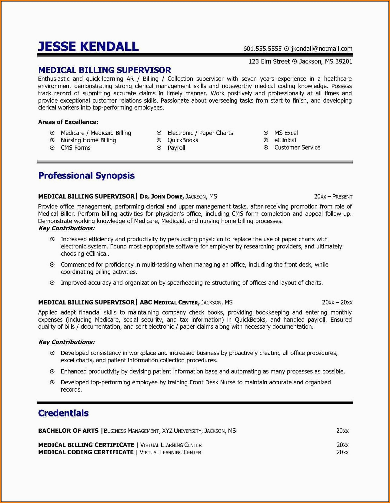 Sample Resume for Medical Billing and Coding with No Experience Medical Billing and Coding Resume with No Experience
