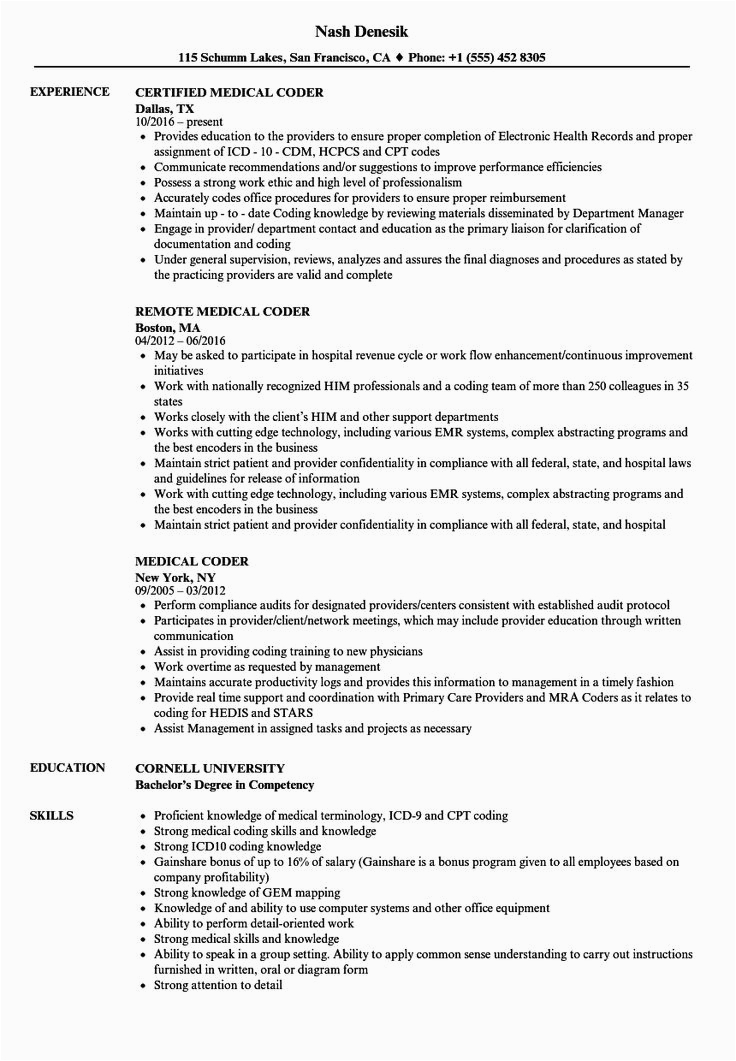 Sample Resume for Medical Billing and Coding with No Experience Medical Coder Resume Sample In 2020