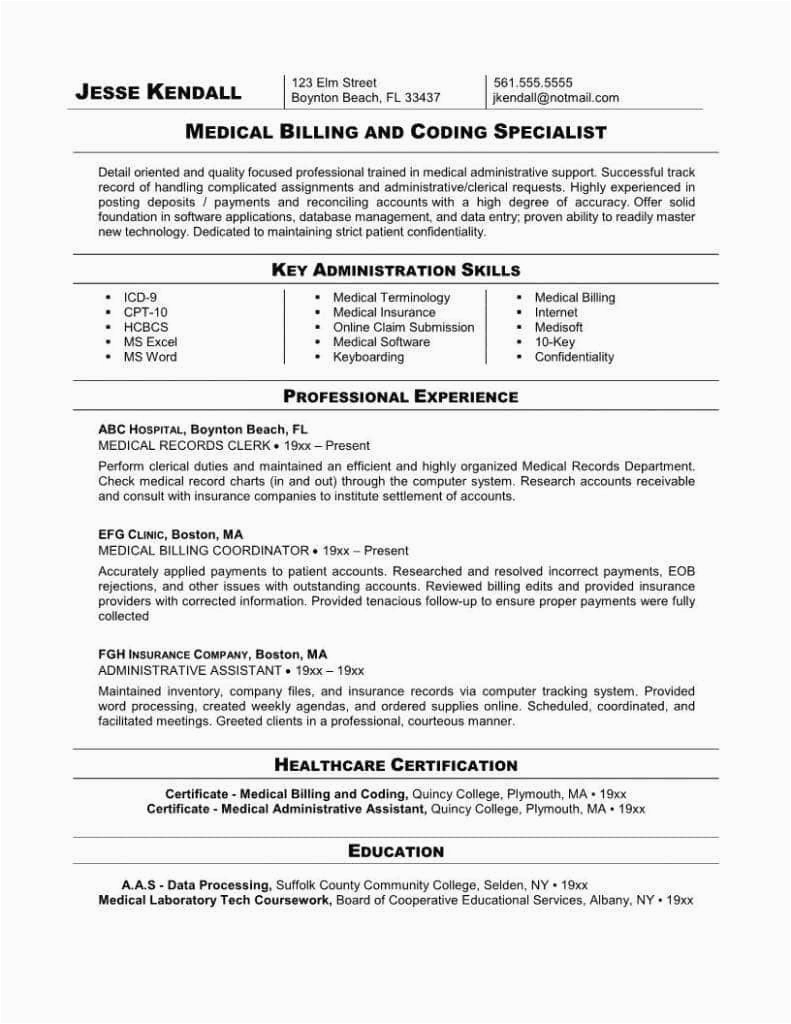 Sample Resume for Medical Billing and Coding with No Experience Sample Resume for Medical Billing Specialist