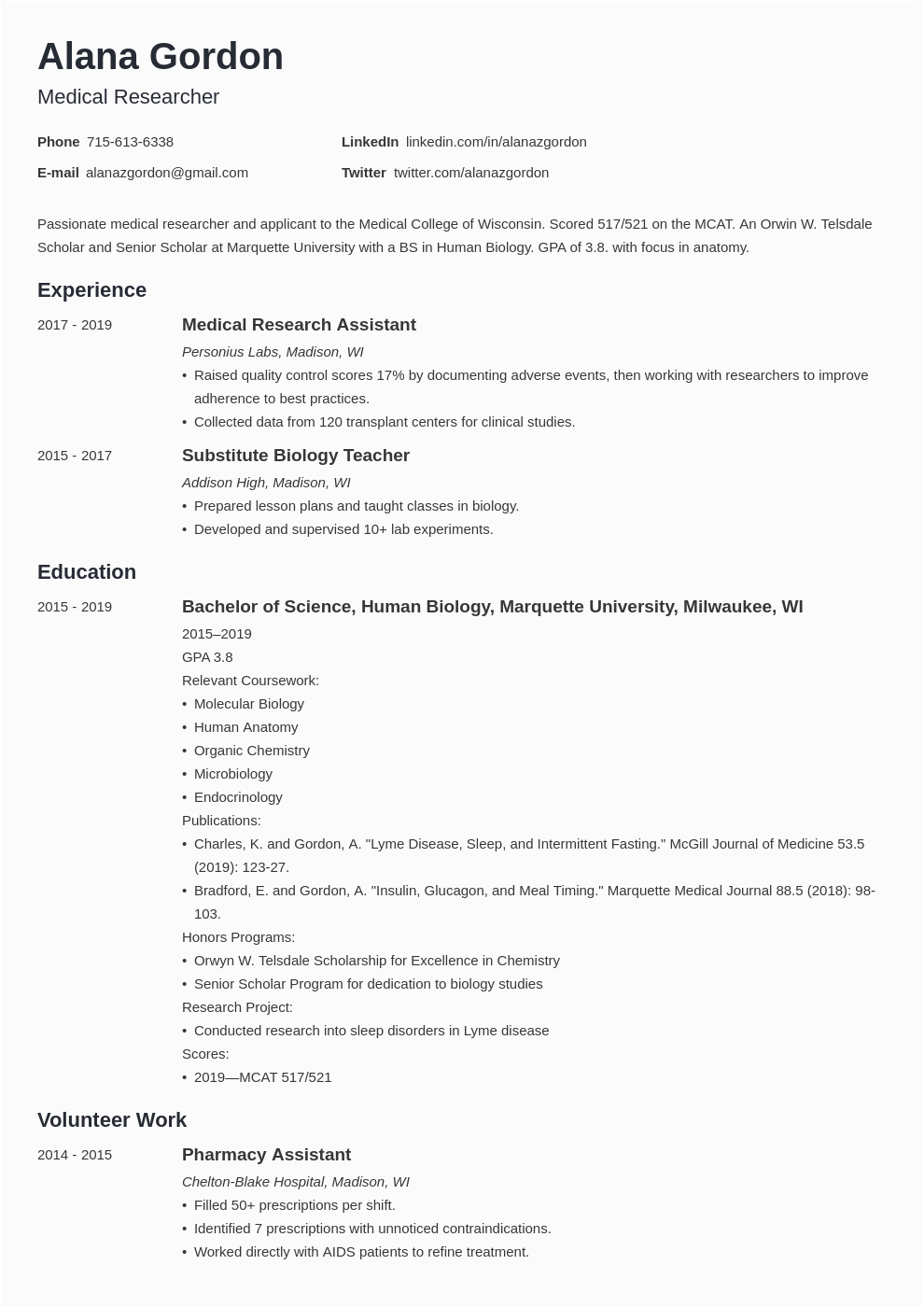 Sample Resume for Medical School Admission Medical School Resume Sample for Admission & Tips 20